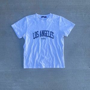 Brandy Melville Los Angeles USA white and green short sleeve tee